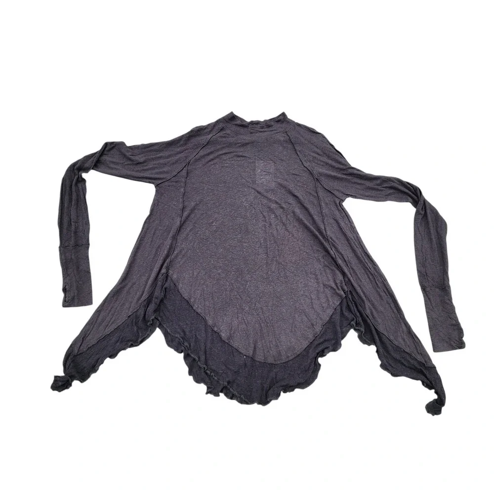 Free People We The Free Lace Hem Long Sleeve Top Black XS NWT - Picture 1 of 14
